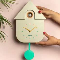 Kuckucksuhr weiß mit Pendel mint, Wand-/Tischuhr CUCKOO mit Vogel & Kuckucksruf