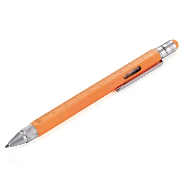 Kugelschreiber Construction mit Wasserwaage, Lineal, Bit... - neon orange