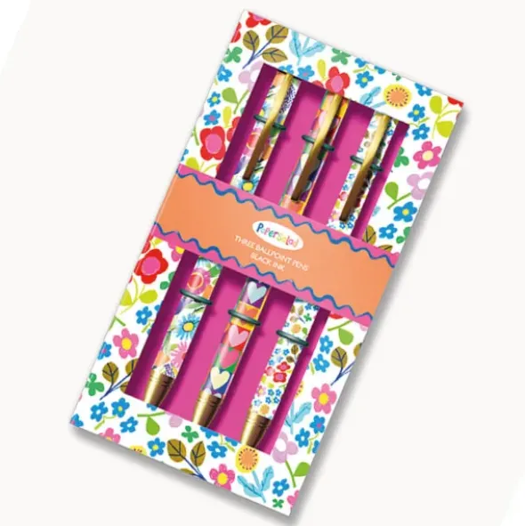 Kugelschreiber 3er-Set - bunte Kugelschreiber im Blumen-Design
