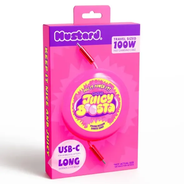Ladekabel USB-C 90cm – Juicy Boosta aufrollbar pink