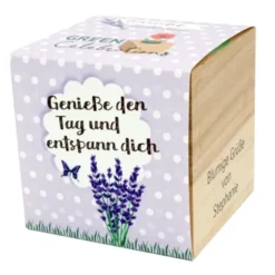 Lavendel im Holzwürfel - Genieße den Tag und entspann dich, personalisiert