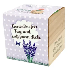 Lavendel im Holzwürfel - Genieße den Tag und entspann dich, personalisiert