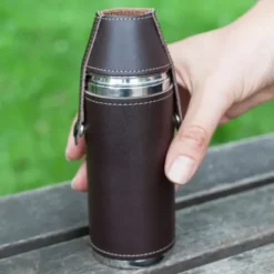 Lederetui mit Flachmann + 2 Schnapsgläser CAMPING FLASK Set