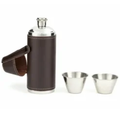 Lederetui mit Flachmann + 2 Schnapsgläser CAMPING FLASK Set