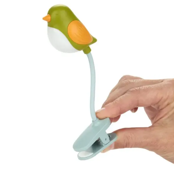 Leselampe Vogel grün - Buchlicht BIRDIE zum Klemmen mit flexiblem Lampenhals