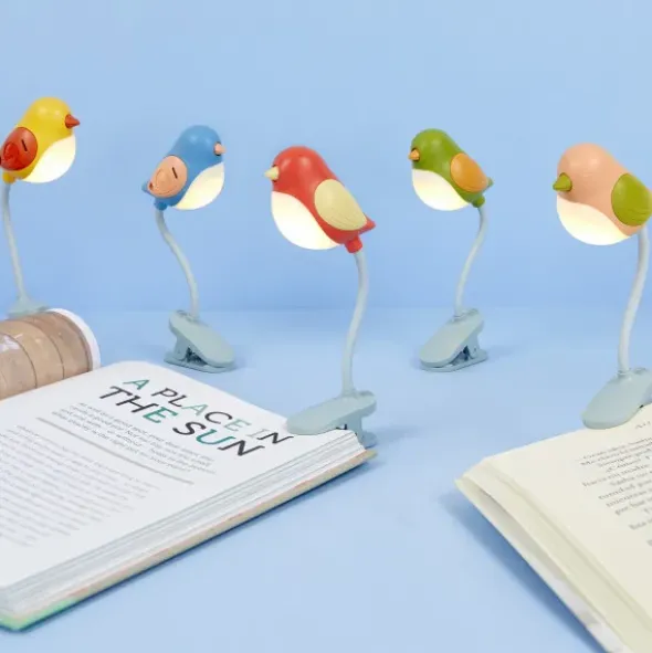 Leselampe Vogel grün - Buchlicht BIRDIE zum Klemmen mit flexiblem Lampenhals