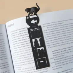 Lesezeichen fischende Katze, Kunststoff schwarz