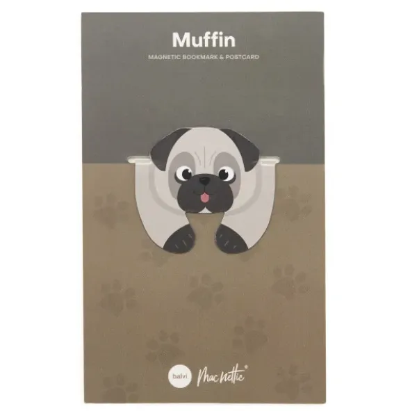 Lesezeichen Hund magnetisch auf Geschenkkarte, grau-schwarz MUFFIN
