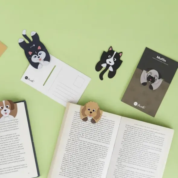 Lesezeichen Hund magnetisch auf Geschenkkarte, grau-schwarz MUFFIN