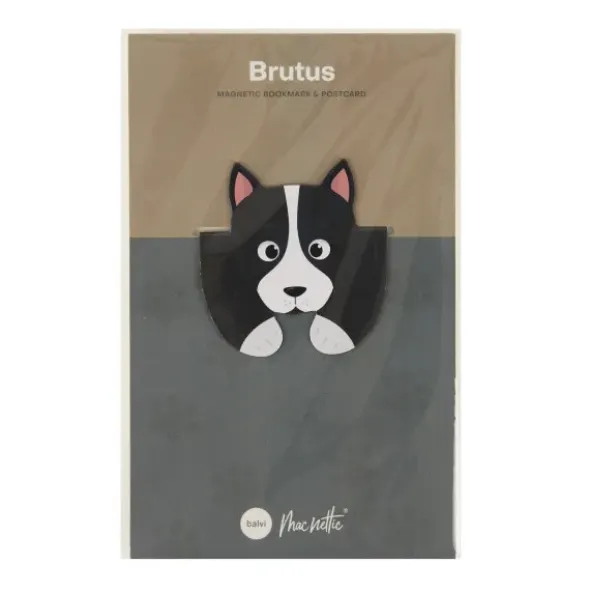 Lesezeichen Hund magnetisch auf Geschenkkarte, schwarz-weiß BRUTUS