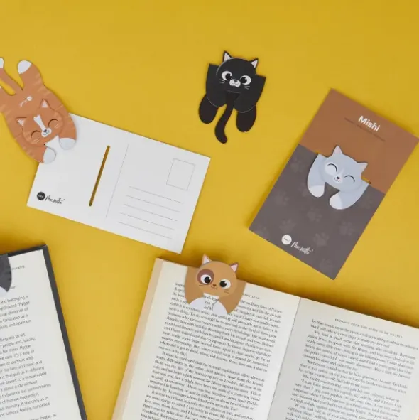 Lesezeichen Katze magnetisch auf Geschenkkarte, hellgraue Katze MISHI