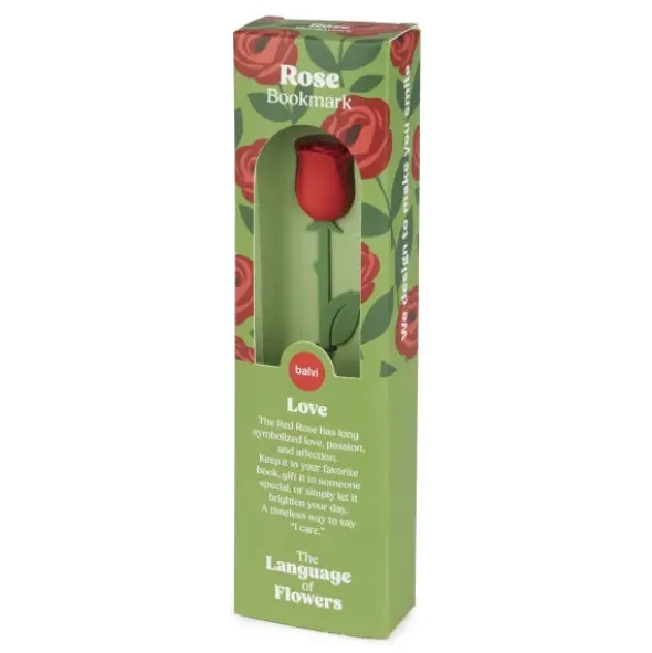Lesezeichen Rose aus Kunststoff, Buchmarker LOVE mit roter 3D Blüte
