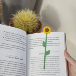 Lesezeichen Sonnenblume aus Kunststoff, Buchmarker HAPPINESS mit gelber 3D Blüte