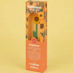 Lesezeichen Sonnenblume aus Kunststoff, Buchmarker HAPPINESS mit gelber 3D Blüte