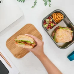 Lunchbox / Sandwichbox L Edelstahl Bambus 1,25 l ocean blau