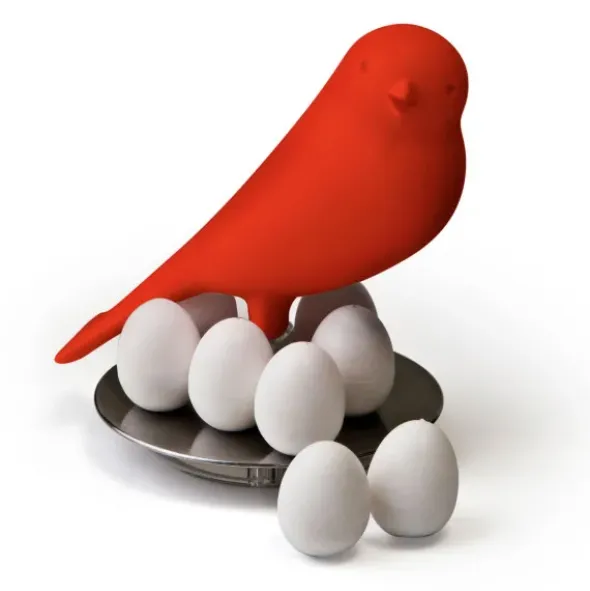 Magnethalter Vogel rot mit 8 Eier-Magneten weiß – Egg Sparrow