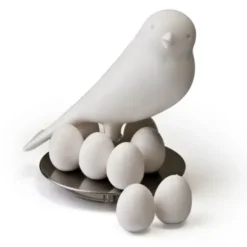 Magnethalter Vogel weiß mit 8 Eier-Magneten weiß – Egg Sparrow