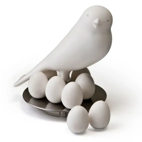 Magnethalter Vogel weiß mit 8 Eier-Magneten weiß – Egg Sparrow