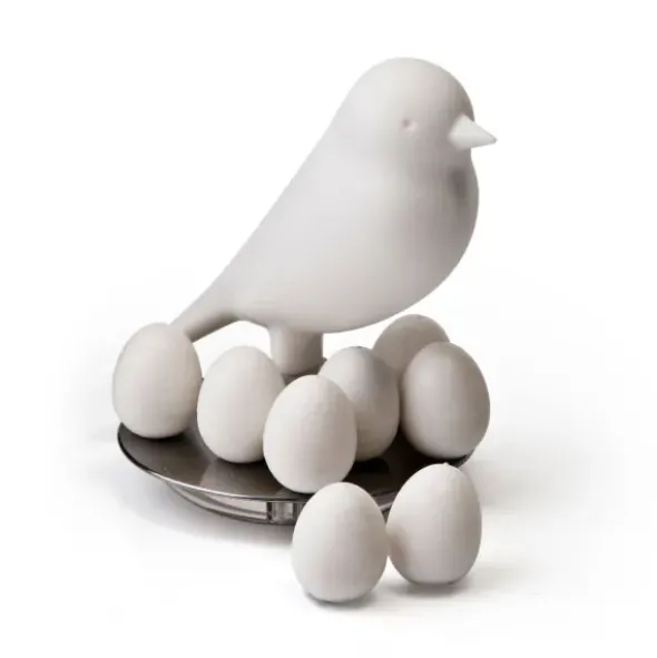 Magnethalter Vogel weiß mit 8 Eier-Magneten weiß – Egg Sparrow
