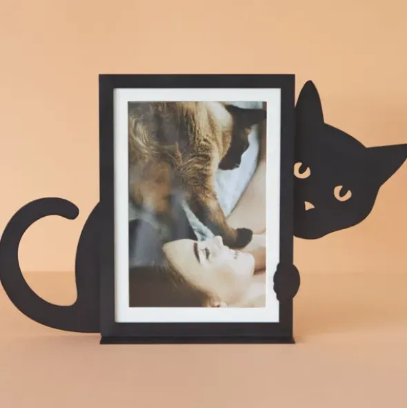 Metall Fotorahmen Katze schwarz - Hochformat