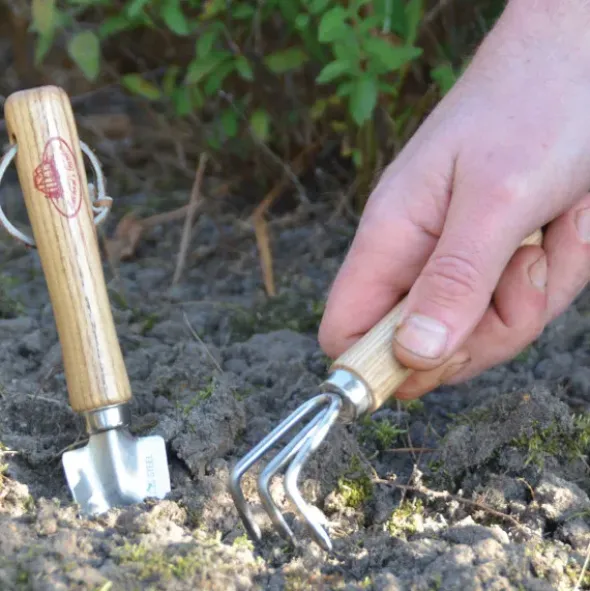 Mini Harke und Schaufel mit Holzgriff Set, Edelstahl