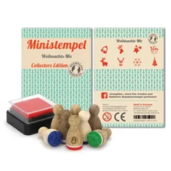 Mini Holzstempel Weihnachten Mix, 8 Stempel + Stempelkissen
