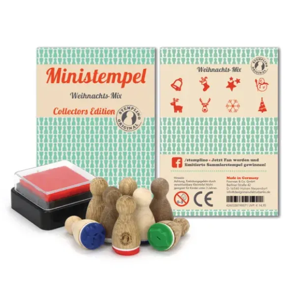 Mini Holzstempel Weihnachten Mix, 8 Stempel + Stempelkissen