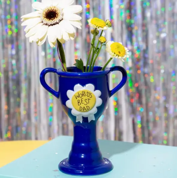 Minivase TROPHY 11,5 cm blau – kleine Pokal Vase "World´s Best Dad"