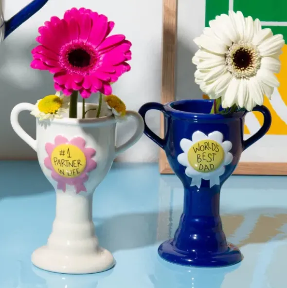 Minivase TROPHY 11,5 cm blau – kleine Pokal Vase "World´s Best Dad"