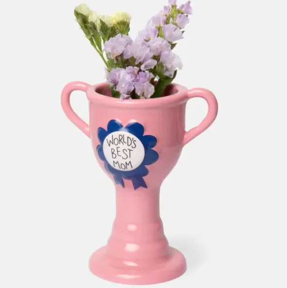 Minivase TROPHY 11,5 cm rosa – kleine Pokal Vase "World´s Best Mom"