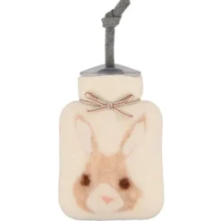 Mini Wärmflaschen weiß / Handwärmer aus Filz mit beigen Hasen