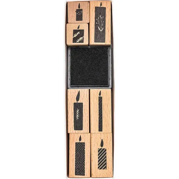 Motiv Holzstempel Set KERZEN + Stempelkissen