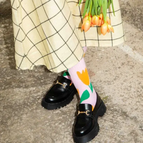 Motivsocken Tulpen - Spruchsocken "Tulips can´t bloom without rain"