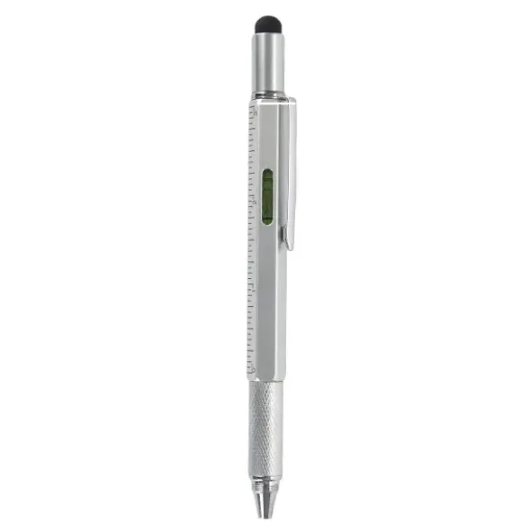 Multifunktionsstift The Architekt silber - Kugelschreiber mit Wasserwaage, Stylus, Bits & Lineal