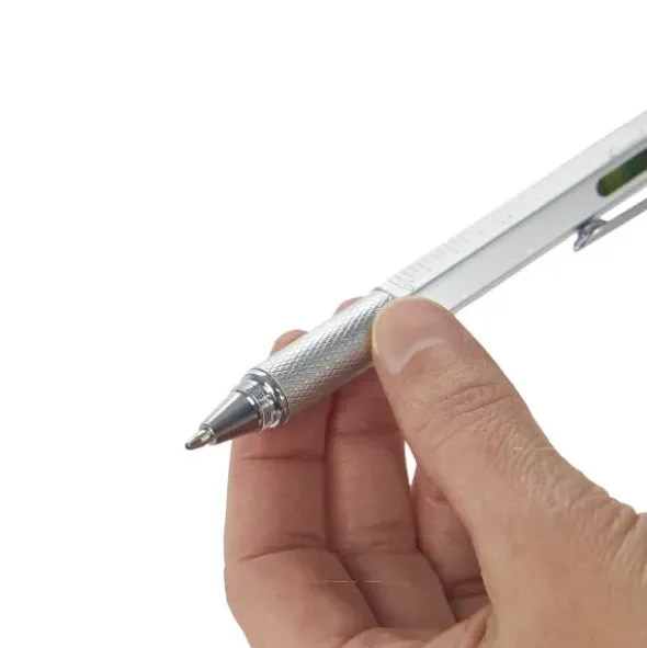 Multifunktionsstift The Architekt silber - Kugelschreiber mit Wasserwaage, Stylus, Bits & Lineal