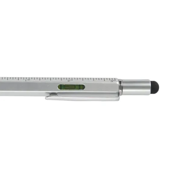 Multifunktionsstift The Architekt silber - Kugelschreiber mit Wasserwaage, Stylus, Bits & Lineal
