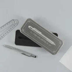 Multifunktionsstift The Architekt silber - Kugelschreiber mit Wasserwaage, Stylus, Bits & Lineal