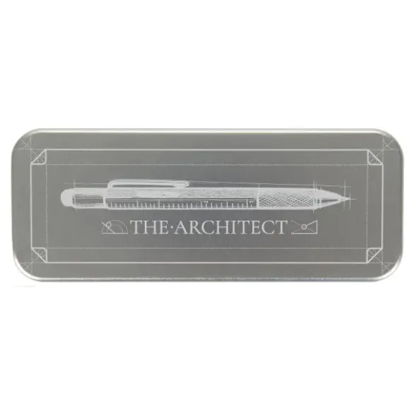 Multifunktionsstift The Architekt silber - Kugelschreiber mit Wasserwaage, Stylus, Bits & Lineal