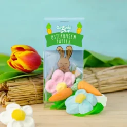 Naschbeutel Osterhasen Futter - Fruchtgummischnur & Marshmallowblume