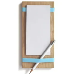 Notizblockhalter hellblau - Wandorganizer Eichenholz mit Block & Magnetfunktion