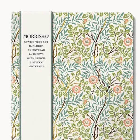Notizset DIN A5 mit Blumenmotiv grün - mit Notizblock, Haftnotizen und Bleistift