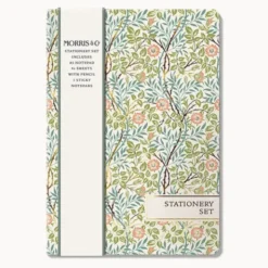 Notizset DIN A5 mit Blumenmotiv grün - mit Notizblock, Haftnotizen und Bleistift