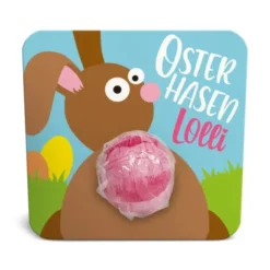 Osterhasen Lolli - Brauselutscher auf Karte mit Oserhasenmotiv