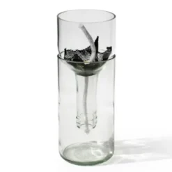 Pflanzgefäß selbstbewässernd aus Glas grün - self watering bottle mit Wasserresservoir & Dochtbewässung