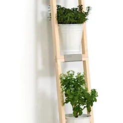 Pflanzleiter aus Holz – Blumenleiter mit schwenkbaren Pflanztöpfen weiß