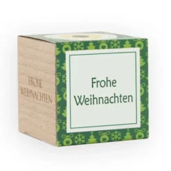 Pflanzwürfel Frohes Fest grün - Weihnachten - Sonnenblume im Holzwürfel