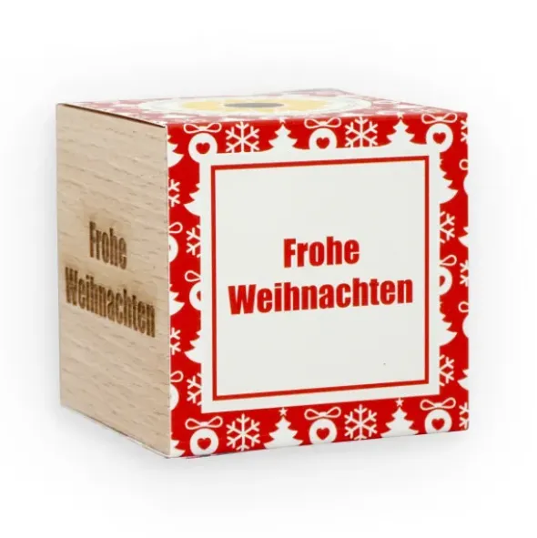 Pflanzwürfel Frohe Weihnachten rot - Sonnenblume im Holzwürfel