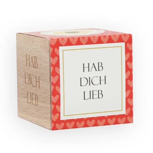 Pflanzwürfel HAB DICH LIEB - Sonnenblume im Holzwürfel