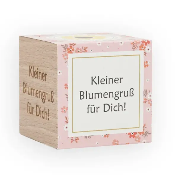 Pflanzwürfel KLEINER BLUMENGRUß - Sonnenblume im Holzwürfel
