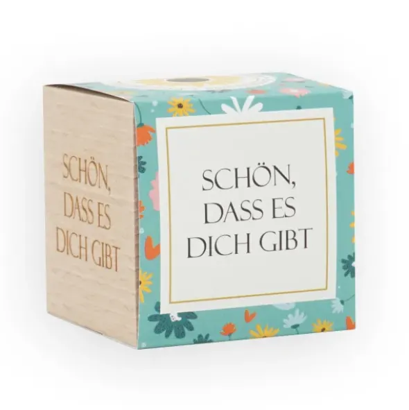 Pflanzwürfel SCHÖN, DASS ES DICH GIBT - Sonnenblume im Holzwürfel